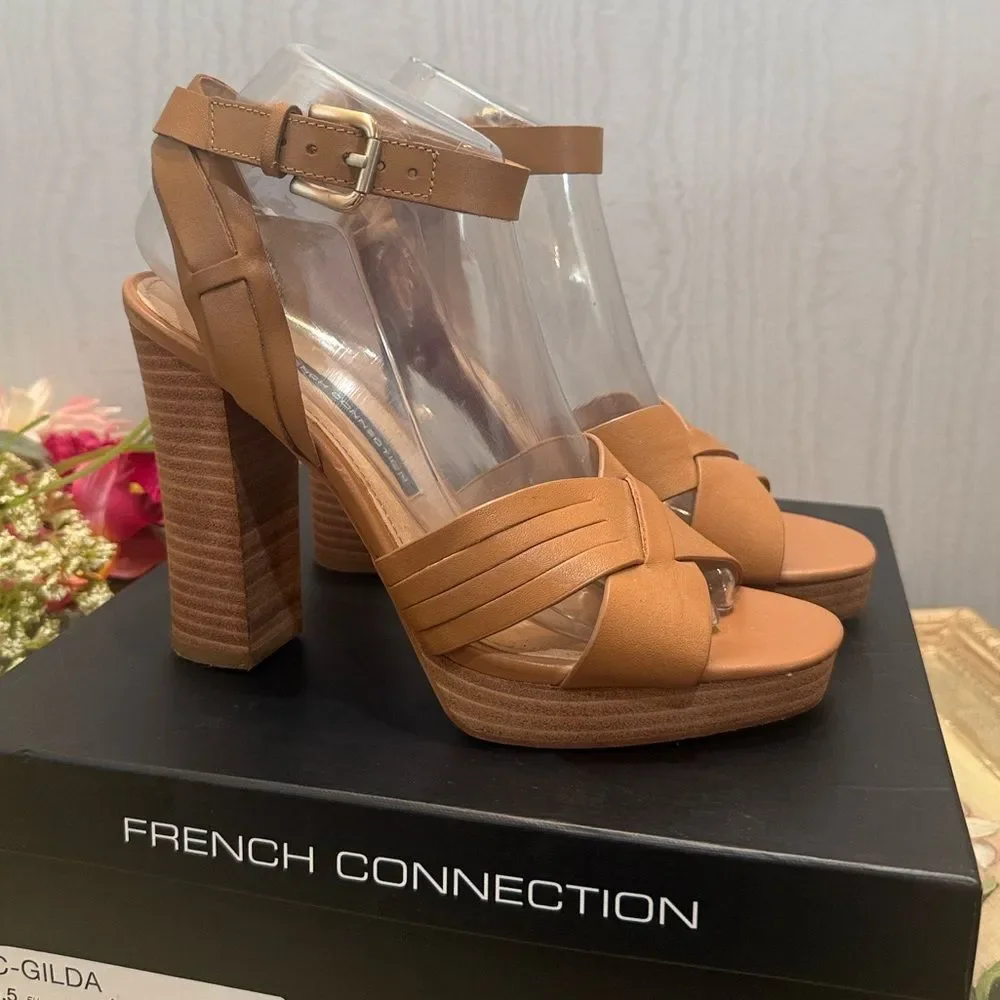 French Connection Gilda Safari Sand Platform Sandals Neutral Sz 8